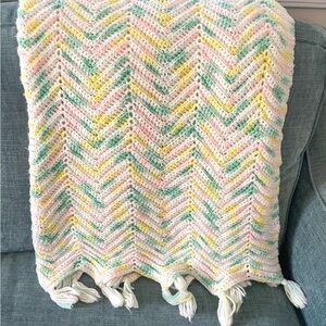 Handmade Crochet Throw Blanket Pastel Chevron Stitch Baby 58” x 38”